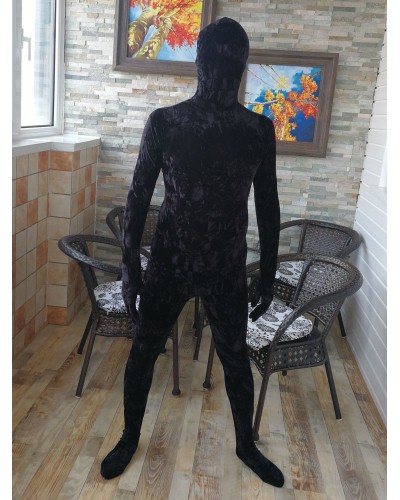 Unisex Black Zentai Suit Adults Morph Suit Full Body Velour Bodysuit