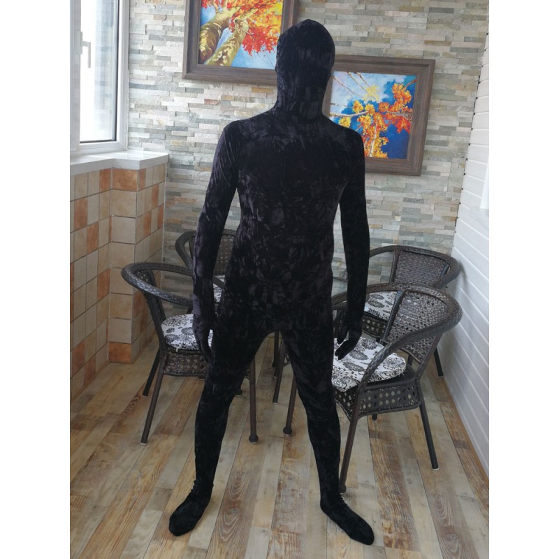 Unisex Black Zentai Suit Adults Morph Suit Full Body Velour Bodysuit