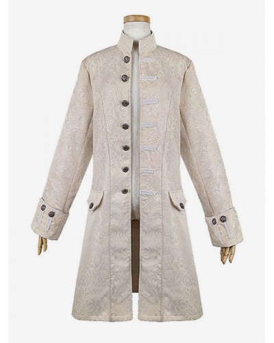 White Buttons Jacquard Retro Costumes For Man Coat Vintage Aristocrat