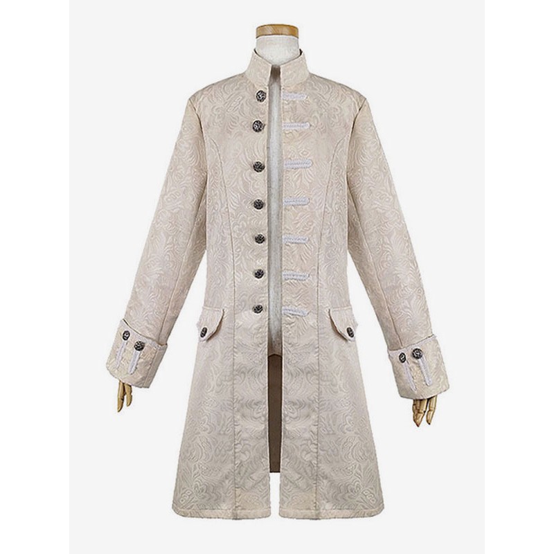 White Buttons Jacquard Retro Costumes For Man Coat Vintage Aristocrat