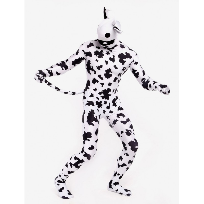 Morph Suit White Cow Style Zentai Suit Full Body Lycra Spandex Bodysuit