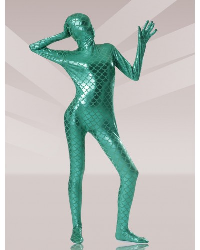 Green Fish Scale Shiny Metallic Zentai Suit