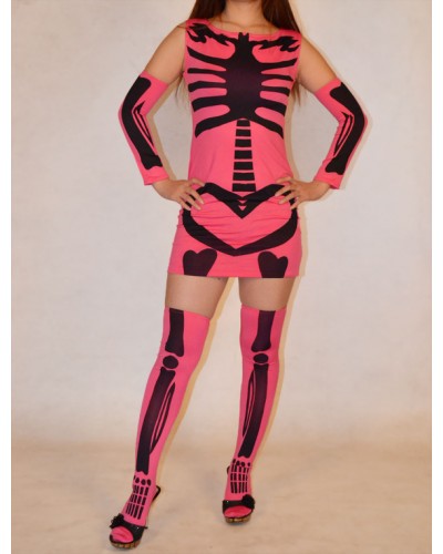 Pink Human Skeleton Lycra Spandex Women's Catsuit