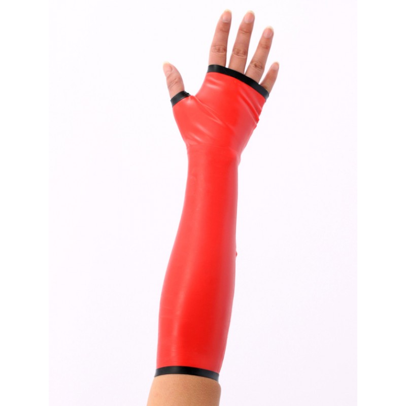 Women Red Open Finger Latex Gloves Halloween