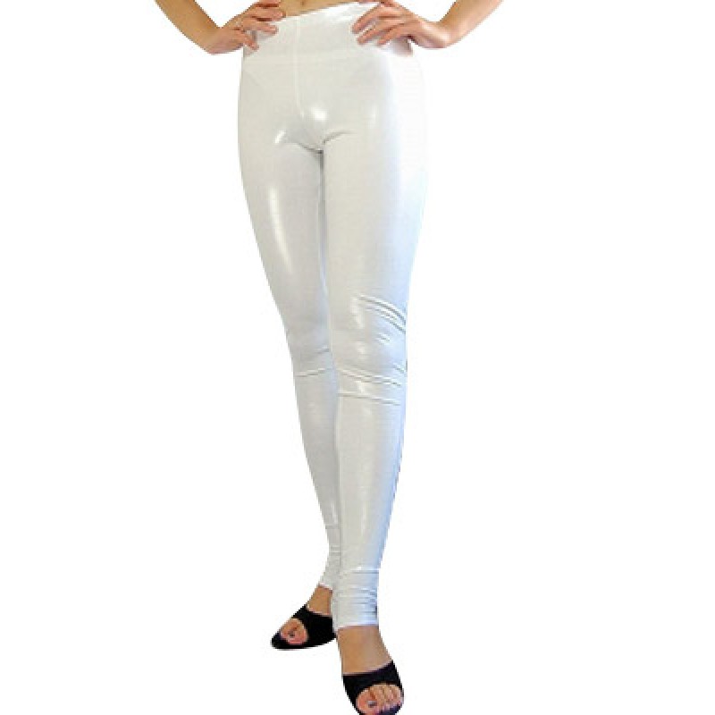 Women Halloween White Shiny Metallic Skinny Trousers Solid