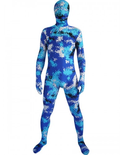 Unisex Halloween Blue Camouflage Lycra Zentai Suit Halloween