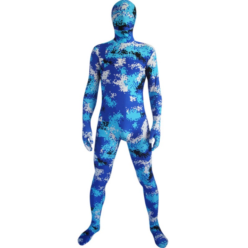 Unisex Halloween Blue Camouflage Lycra Zentai Suit Halloween