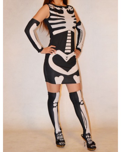 Black Human Skeleton Lycra Spandex Women's Catsuit