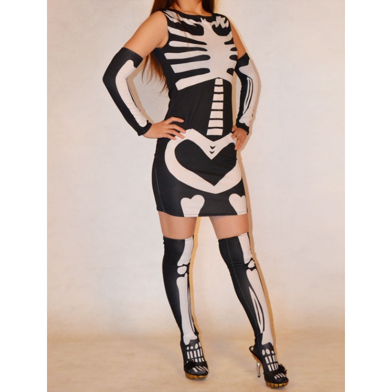 Black Human Skeleton Lycra Spandex Women's Catsuit