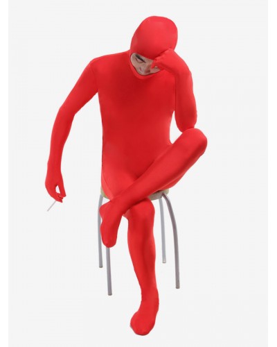 Unisex Morph Suit Red Lycra Spandex Fabric Catsuit With Face Opened Men's Body Suit