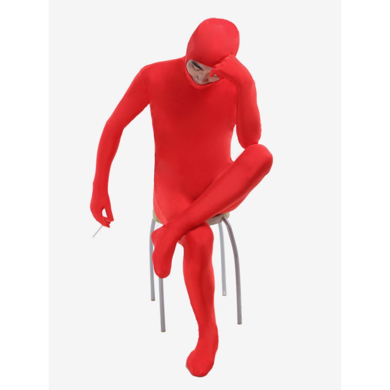 Unisex Morph Suit Red Lycra Spandex Fabric Catsuit With Face Opened Men's Body Suit