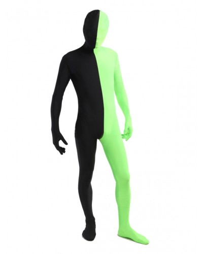 Unisex Morph Suit Black And Green Lycra Spandex Fabric Zentai Suit Full Body Suit