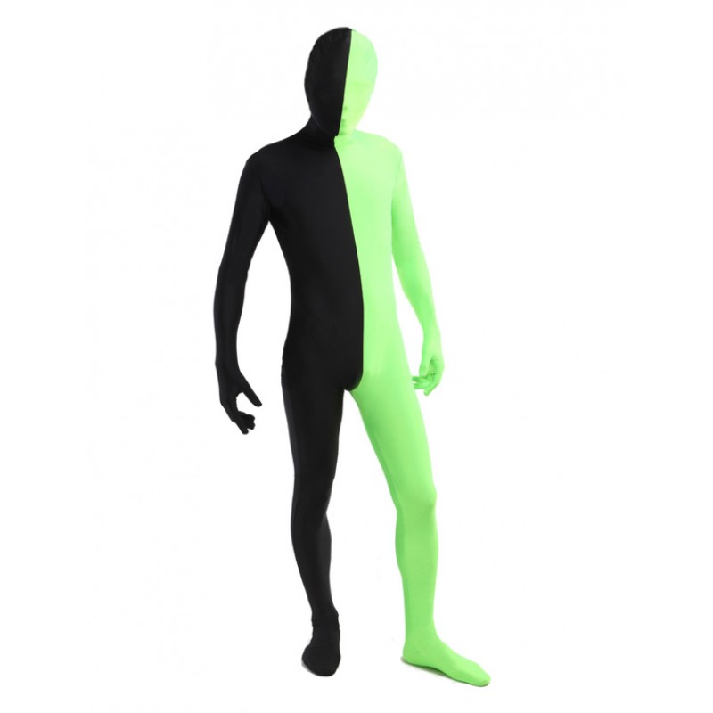 Unisex Morph Suit Black And Green Lycra Spandex Fabric Zentai Suit Full Body Suit