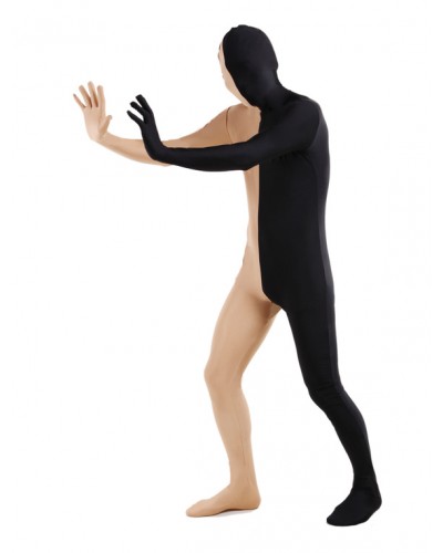 Unisex Morph Suit Black And Fleshcolor Lycra Spandex Fabric Zentai Suit Full Body Suit