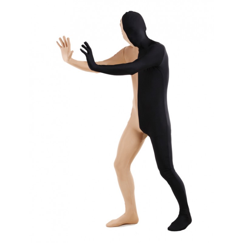 Unisex Morph Suit Black And Fleshcolor Lycra Spandex Fabric Zentai Suit Full Body Suit