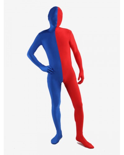 Unisex Blue Red Lycra Spandex Full Body Zentai Suit Halloween Holiday