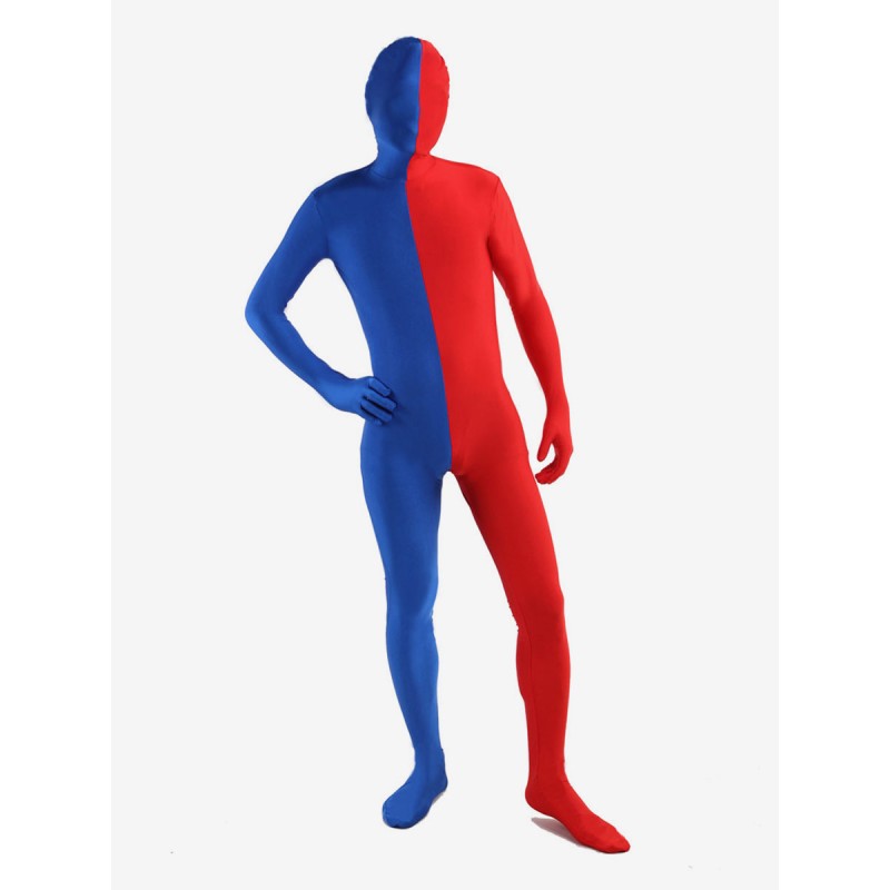 Unisex Blue Red Lycra Spandex Full Body Zentai Suit Halloween Holiday