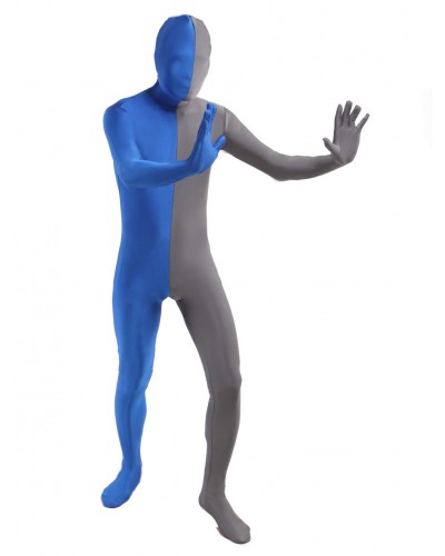 Unisex Morph Suit Grey And Blue Lycra Spandex Zentai Suit Full Body Suit