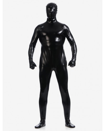 Men Black Zentai Suit Adults Full Body Shiny Metallic Bodysuit For Solid