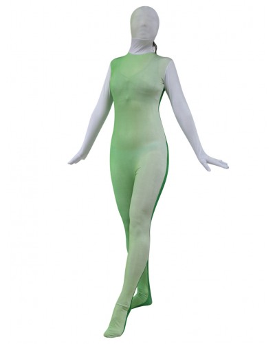 Women Green Split Color Zentai Suit Full Body Lycra Spandex Bodysuit For Leotard