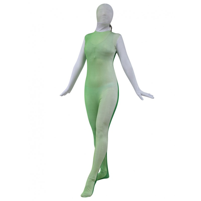 Women Green Split Color Zentai Suit Full Body Lycra Spandex Bodysuit For Leotard