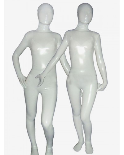 Unisex Halloween White Shiny Metallic Zentai Suit Solid