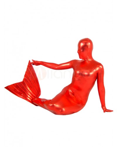 Unisex Red Shiny Metallic Mermaid Suit