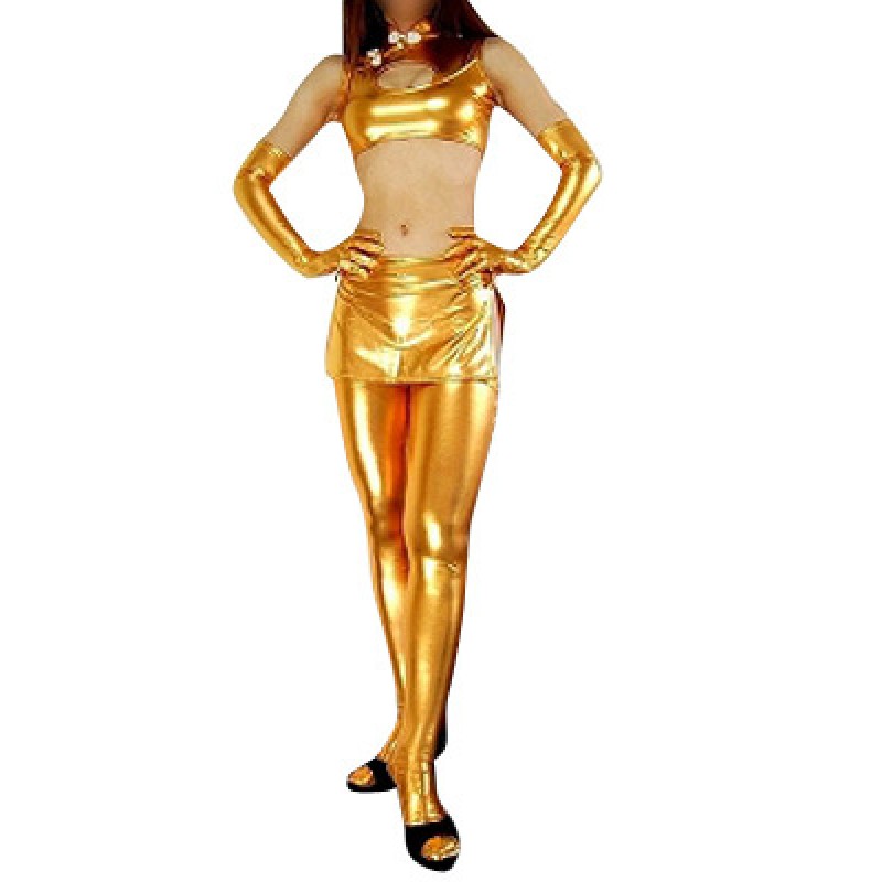 Gold Shiny Metallic Sexy Three-Set Costume