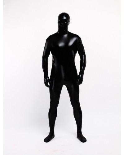 Unisex Carnival Zentai Suit Black Shiny Metallic Full Bodysuit Solid