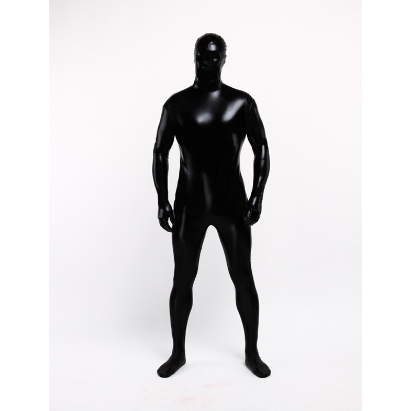 Unisex Carnival Zentai Suit Black Shiny Metallic Full Bodysuit Solid