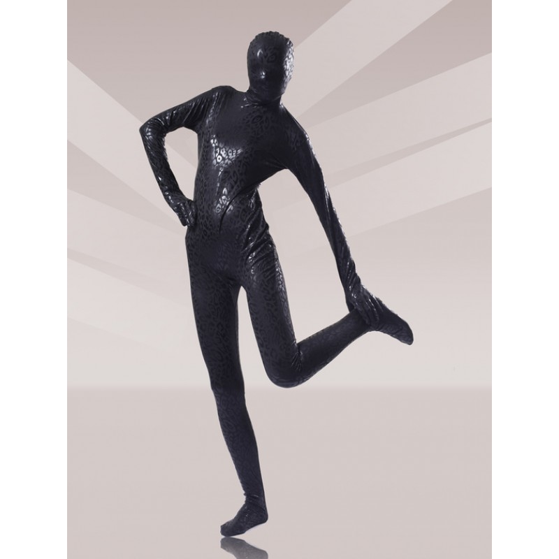 Black Leopard Shiny Metallic Unisex Zentai Suits