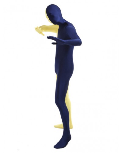 Unisex Morph Suit Yellow And Navy Lycra Spandex Zentai Suit Full Body Suit