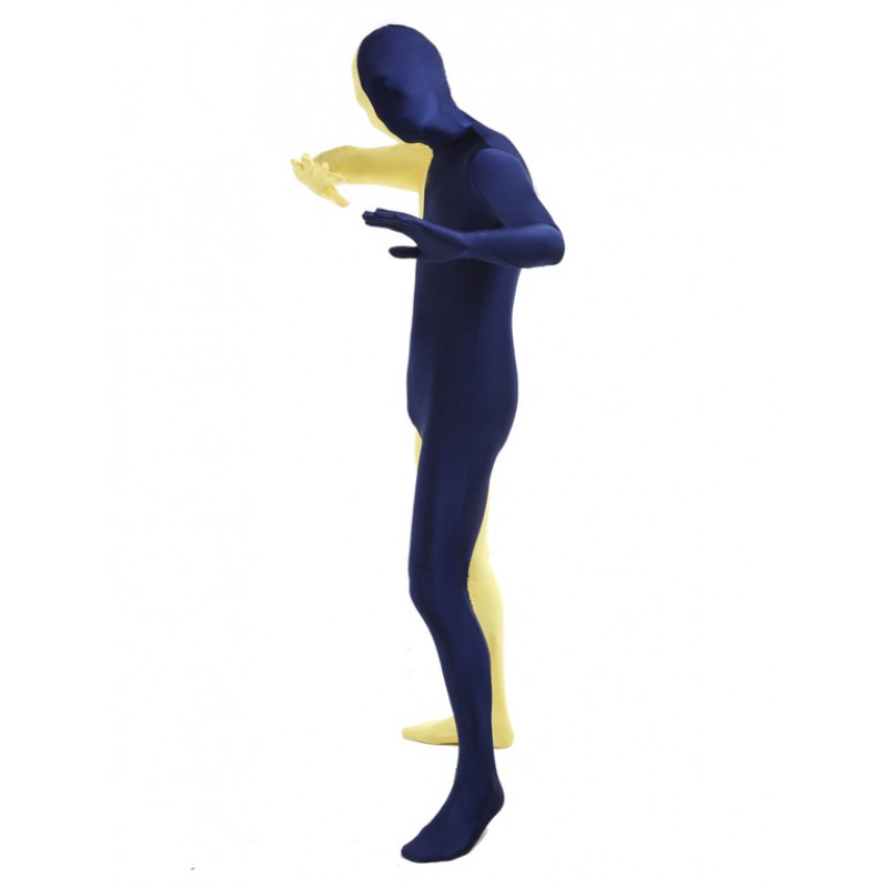 Unisex Morph Suit Yellow And Navy Lycra Spandex Zentai Suit Full Body Suit