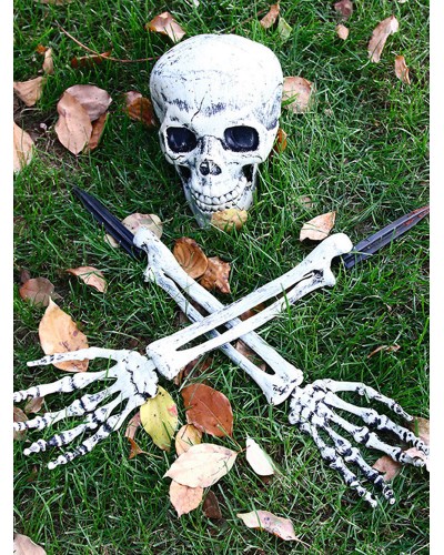 Unisex Halloween Decorations White Armwear Plastic Skull Skeleton Hands Props