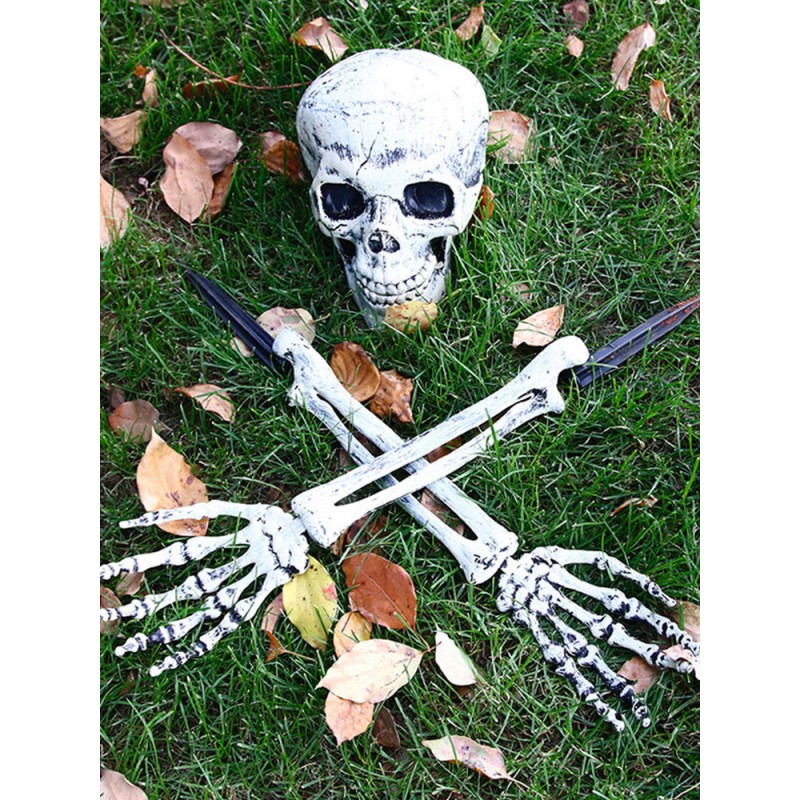 Unisex Halloween Decorations White Armwear Plastic Skull Skeleton Hands Props