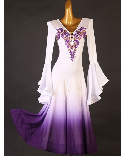 Women Ballroom Dance Costumes Purple 's Elegant Lycra Spandex Flowers Dress Dance Wear