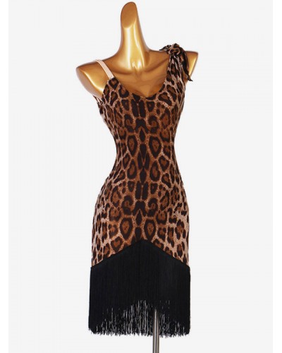 Women Latin Dance Dresses Leopard 's Lycra Spandex Dress Latin Dancer Dancing Wear