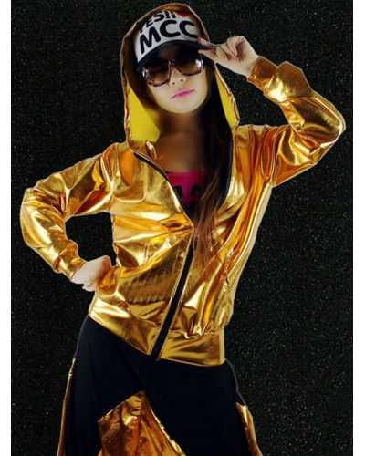 Women Hip Hop Dance Costume Gold Jacket With Pants Sets