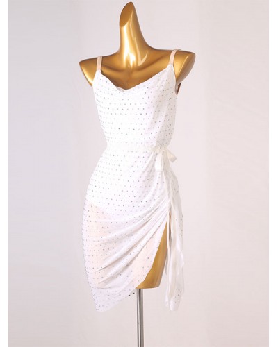 Women Latin Dance Dresses White 's Rhinestones Backless Polyester Dress Dancing Wear Bodycon Sexy