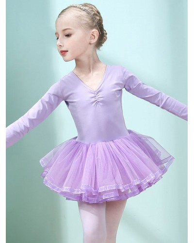 Women Ballet Dance Costumes Lavender 's Kid's Dancer Cut Out Ruffles Artwork Pleated Cotton Blend Dress Dancing Wear Tunic Elegant Art Deco/Retro