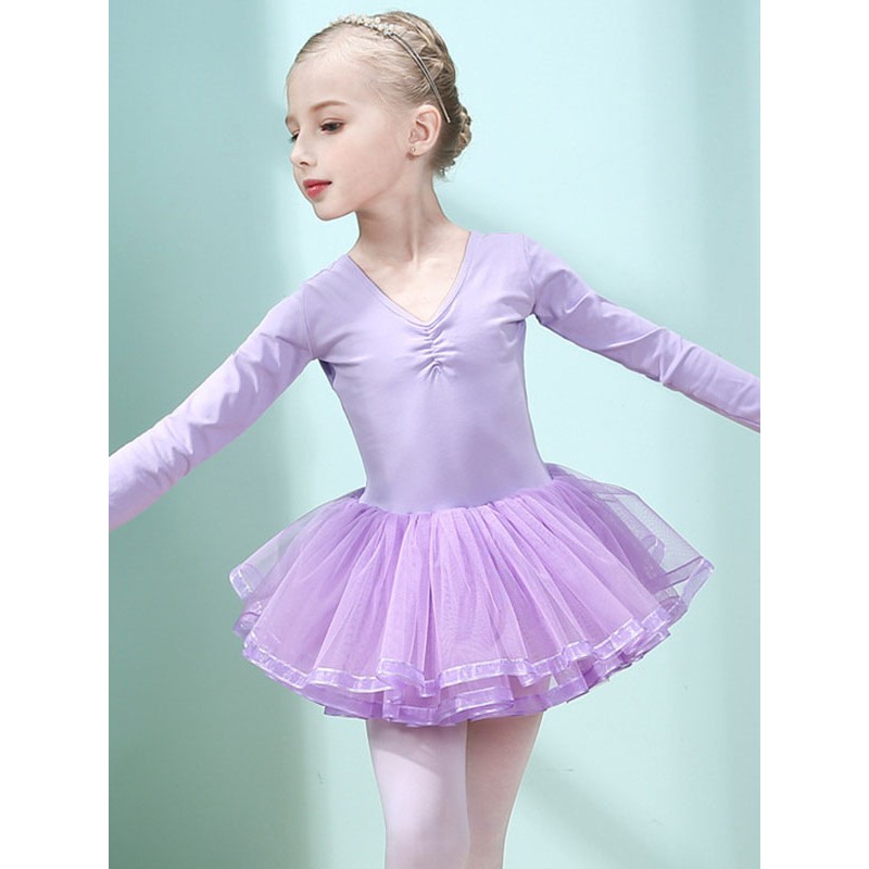 Women Ballet Dance Costumes Lavender 's Kid's Dancer Cut Out Ruffles Artwork Pleated Cotton Blend Dress Dancing Wear Tunic Elegant Art Deco/Retro