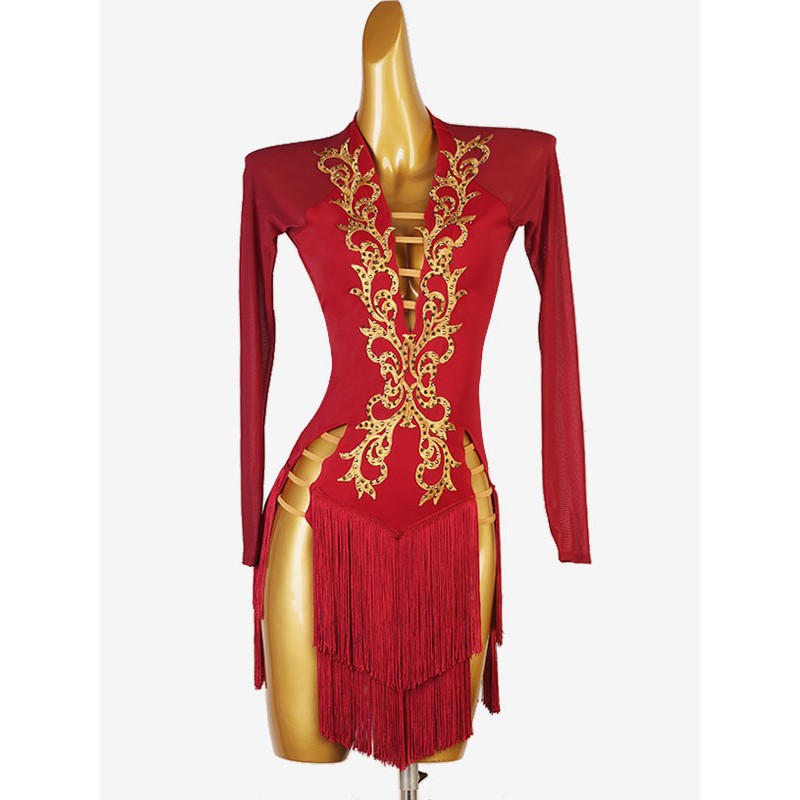 Women Latin Dance Costume Burgundy 's Sexy Lycra Spandex Dress Dancing Costume