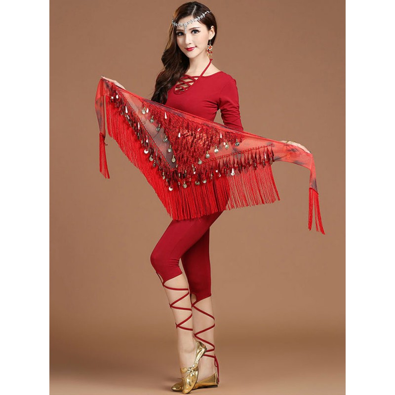 Women Belly Dance Pants Sequin Fringe Dancing Wear