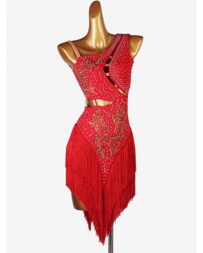 Women Latin Dance Costume Red 's Lycra Spandex Dress Latin Dancer Dancing Wear