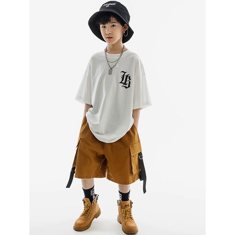 Dance Costumes Kid's Coffee Brown Unisex Top Pants Set Cotton Street Costume Hip Hop Dancing Party