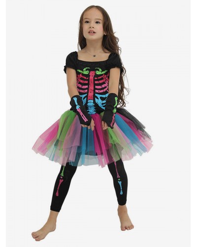 Kids Halloween Costumes Black Polyester Tights Dress 2-Piece Set Costume Full Set Holiday