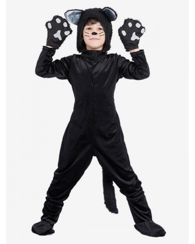 Kid's Cats Halloween Costume Velour Onesie Pajamas Winter Sleepwear Mascot Animal Halloween Costume Onesie Pajamas