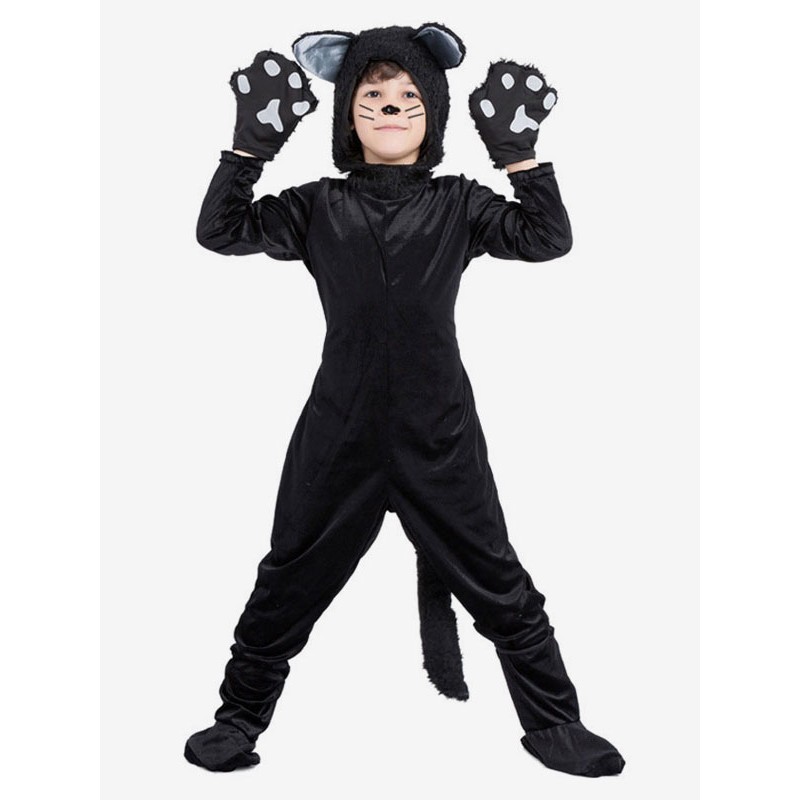 Kid's Cats Halloween Costume Velour Onesie Pajamas Winter Sleepwear Mascot Animal Halloween Costume Onesie Pajamas