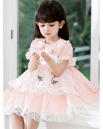 Polyester Tea Party Embroidered Short Sleeves Polyester Fall Dress Sweet Yellow Kids' Lolita Dresses