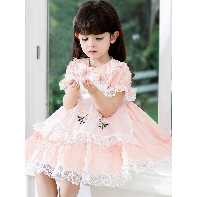 Polyester Tea Party Embroidered Short Sleeves Polyester Fall Dress Sweet Yellow Kids' Lolita Dresses